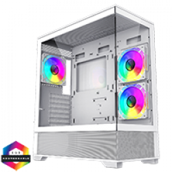 GameMax Vista White ATX Gaming Case with Tempered Glass Front and Side Panels with 3 x FN12A-C8I 120mm Infinity Fans Installed