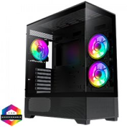 GameMax Vista Black ATX Gaming Case with Tempered Glass Front and Side Panels with 3 x Dual-Ring Infinity Fans Bundled
