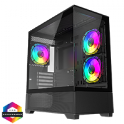 GameMax Vista Mini Black MATX Gaming Case with Tempered Glass Front and Side Panels with 3 x FN12A-C8I 120mm Infinity Fans Installed