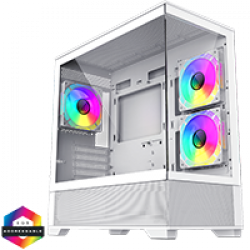 GameMax Vista Mini White MATX Gaming Case with Tempered Glass Front and Side Panels with 3 x FN12A-C8I 120mm Infinity Fans Installed