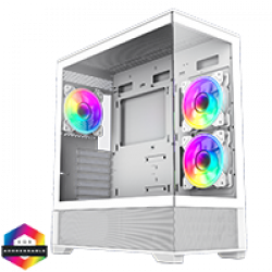 GameMax Vista White ATX Gaming Case with Tempered Glass Front and Side Panels with 3 x Dual-Ring Infinity Fans Bundled