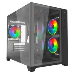 Vida Akira V2 Black ARGB Gaming Case w/ Glass Front & Side, Micro ATX, 3x ARGB PWM Fans, 6-Port ARGB Fan Hub & Remote Control