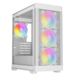 Vida Zephyr V2 White ARGB Gaming Case w/ Glass Window, Micro ATX, 4x ARGB PWM Fans, 6-Port ARGB Fan Hub & Remote Control, Mesh Front