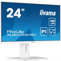 iiyama 24 Inch IPS Monitor XUB2492HSU-W6, Height Adjustable, Full HD, 100Hz, 0.4ms, FreeSync, HDMI, Display Port, USB Hub, White
