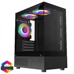 CiT Celsius Black Micro-ATX Gaming Case with Tempered Glass Front and Side Panels with 3 x CiT Celsius Dual-Ring Infinity Fans
