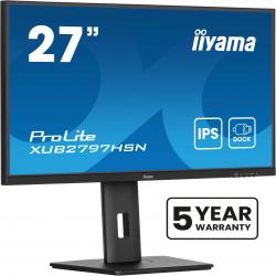iiyama ProLite XUB2797HSN-B2 27 Inch Full HD IPS Monitor, Matte Black, USB-C Dock, RJ45, 100 Hz, 1x HDMI, 1x DisplayPort, 4x USB Hub, Speakers, Height Adjust, Pivot, VESA