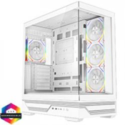 CiT Destiny White ATX Gaming Case With Two-Sided Tempered Glass and 4 x 120mm Infinity PWM ARGB Fans With 6-Port Hub Included