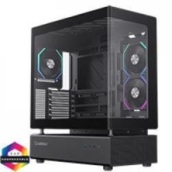 GameMax N80 Black ATX PC Gaming Case with 6 x 120mm PWM ARGB Fans and 10-Port Fan Hub Included With Curved Tempered Glass Panel
