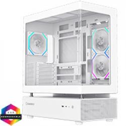 GameMax N80 White ATX PC Gaming Case with 6 x 120mm PWM ARGB Fans and 10-Port Fan Hub Included With Curved Tempered Glass Panel