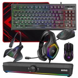 Marvo Scorpion 6-Product Gaming & Streaming Bundle featuring 80% TKL Multimedia Keyboard, Programmable USB Mouse, Non-Slip Mousepad, PC & Console-Compatible RGB Gaming Headset, RGB Stereo Soundbar & USB Streaming Microphone
