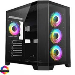 CiT DS360 Black ATX Gaming Case With Dual Chamber Panoramic Tempered Glass With 4 x CiT Celsius 120mm Fans and 6 Port PWM Hub