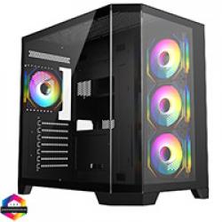 CiT DS360 Black ATX Gaming Case With Dual Chamber Panoramic Tempered Glass With 4 x CiT Pro Storm 120mm Fans and 6 Port PWM Hub