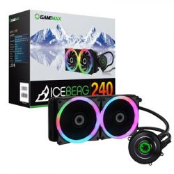 GameMax Iceburg 240mm ARGB Liquid AIO CPU Cooler with Double 120mm Fans, PWM Control, and RGB Lighting - Compatible with Intel and AMD