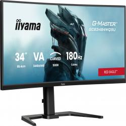 iiyama G-Master Red Eagle Curved Gaming Monitor, GCB3484WQSU-B1, 34 Inch, Black, 3440 x 1440, 0.4ms, 180hz, FreeSync, HDMI, Display Port, USB-Hub, Height Adjustable, Swivel, VESA