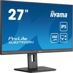 iiyama Prolite XUB2792QSU-B6 27 inch QHD IPS Monitor, 0.4ms, HDMI, DisplayPort, USB Hub, 100Hz, Speakers, Black, Internal PSU, Height Adjust, Pivot, VESA