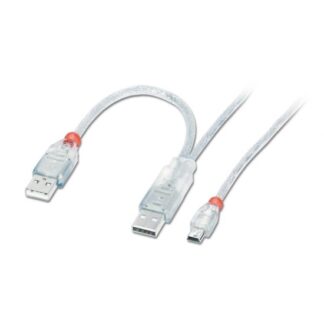Lindy 1m USB 2.0 Dual Power Cable - 2 x Type A (20cm apart) to Mini-B