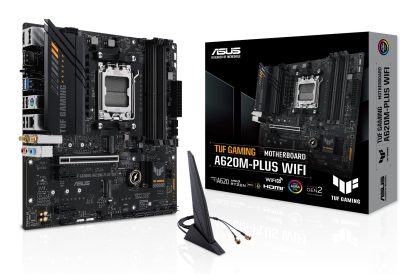 Asus TUF GAMING A620M-PLUS WIFI, AMD A620, AM5, Micro ATX, 4 DDR5, HDMI, 2 DP, Wi-Fi 6, 2.5G LAN, PCIe4, 2x M.2