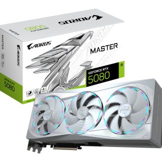 Gigabyte NVIDIA GeForce RTX 5080 AORUS MASTER ICE 16GB GDDR7 Graphics Card, 10752 CUDA Cores, 2805 MHz Core Clock, Triple Fan, White, RGB, 3x DisplayPorts / 1x HDMI Port