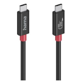 Hama USB4 V2 80Gbps Type-C Male to Male Cable, E-Marker, 5A, 240W, 1 Metre, Black