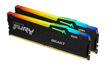 Kingston Fury Beast RGB 64GB Kit (2 x 32GB), DDR5, 5200MHz, CL40, 1.25V, ECC, PMIC, AMD EXPO & Intel XMP 3.0, Black, DIMM Memory