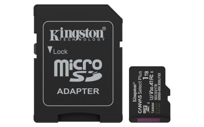 Kingston 1TB Canvas Select Plus Gen3 MicroSDXC Card with SD Adapter, UHS-I Class 10, U3, V30, A1 App Performance, 150MB/s
