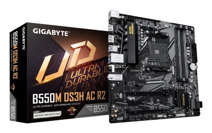 Gigabyte B550M DS3H AC R2 AMD AM4 Socket Micro ATX WiFi 6 Motherboard, Dual Channel DDR4, 4x DIMMS, 2x M.2 slots, including PCIe 4.0 x1