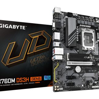 Gigabyte B760M DS3H GEN5 Intel Socket 1700 Motherboard, Micro ATX, 4x DDR5 Slots, 2x M.2 Sockets, 1x USB-C Port, 2.5GbE LAN, 1x D-Sub / 1x DisplayPort / 1x HDMI Port