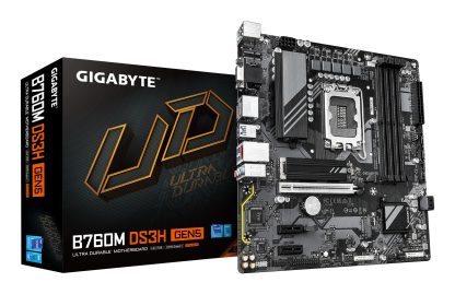 Gigabyte B760M DS3H GEN5 Intel Socket 1700 Motherboard, Micro ATX, 4x DDR5 Slots, 2x M.2 Sockets, 1x USB-C Port, 2.5GbE LAN, 1x D-Sub / 1x DisplayPort / 1x HDMI Port
