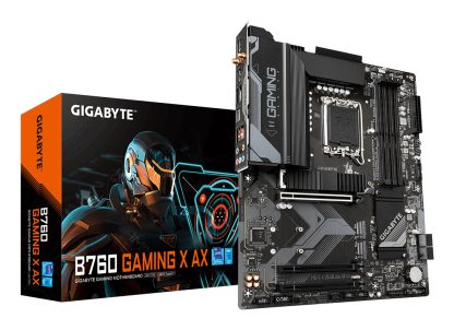 Gigabyte B760 GAMING X AX Intel 1700 Socket Motherboard, ATX, 4x DDR5 Slots, 3x M.2 Sockets, 2x USB-C Port, Fitted I/O Shield, 2.5GbE LAN, Wi-Fi 6E, 1x DisplayPort / 1x HDMI Port
