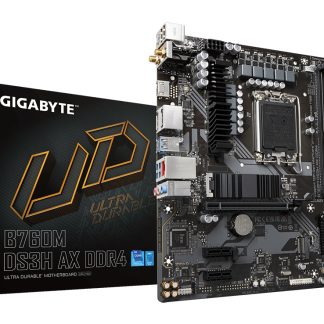 Gigabyte B760M DS3H AX DDR4 Ultra Durable Intel 1700 Socket Motherboard, Micro-ATX, 4x DDR4 Slots, 2x M.2 Sockets, 1x USB-C Port, 2.5GbE LAN, Wi-Fi 6E, 1x D-Sub / 1x DisplayPort / 1x HDMI Port