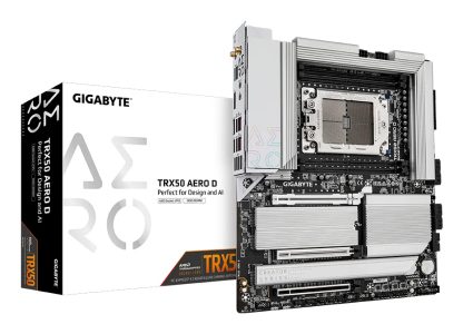 GIGABYTE TRX50 AERO D Motherboard - Supports AMD Ryzen Threadripper 9000 Series CPUs, 16+8+4 Phases Digital VRM, up to 7800MHz DDR5 (OC), 3xPCIe 5.0 + 1xPCIe 4.0 M.2, Wi-Fi 7, 10GbE LAN, USB4