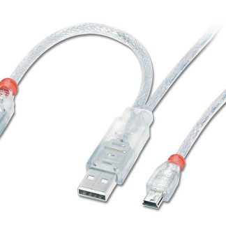 Lindy 2m USB 2.0 Dual Power Cable - 2 x Type A (20cm apart) to Mini-B