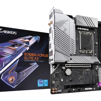 Gigabyte B760M AORUS ELITE AX Intel 1700 Socket Motherboard, Micro-ATX, 4x DDR5 Slots, 2x M.2 Sockets, 2x USB-C Port, Fitted I/O Shield, 2.5GbE LAN, Wi-Fi 6E, 1x DisplayPort / 1x HDMI Port