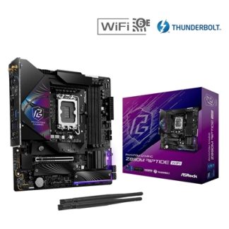 ASRock Z890M RIPTIDE WIFI PHANTOM GAMING Intel 1851 Socket Motherboard, Micro-ATX, 4x DDR5 Slots, 3x M.2 Sockets, 2x USB-C Port, Fitted I/O Shield, 2.5GbE LAN, Wi-Fi 6E, 1x DisplayPort / 1x HDMI / 2x USB-C (USB4)