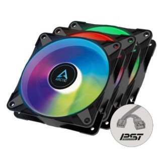 ARCTIC 12cm P12 Pressure Optimised PWM PST ARGB Case Fans (3 Pack), Fluid Dynamic, 12 LEDs, 0-2000 RPM, 0dB Mode, Black