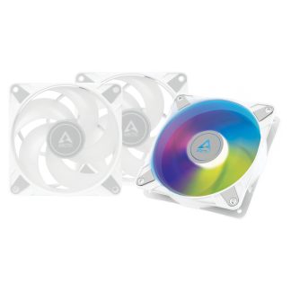 ARCTIC 12cm P12 Pressure Optimised PWM PST ARGB Case Fans (3 Pack), Fluid Dynamic, 12 LEDs, 0-2000 RPM, 0dB Mode, White