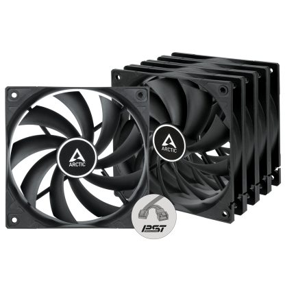 ARCTIC F12 12cm PWM PST Case Fan w/ Cable Splitter (5 Pack), Black, Fluid Dynamic, 230-1350 RPM