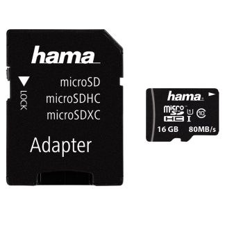 Hama 16GB MicroSDHC Card with SD Adapter, Class 10 UHS-I, Up to 80MB/s