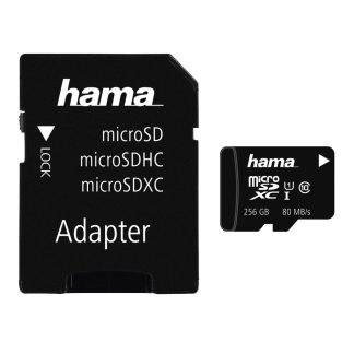 Hama 256GB microSDXC Card with SD Adapter, Class 10 UHS-I, Up to 80MB/s