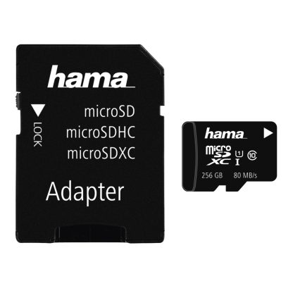 Hama 256GB microSDXC Card with SD Adapter, Class 10 UHS-I, Up to 80MB/s