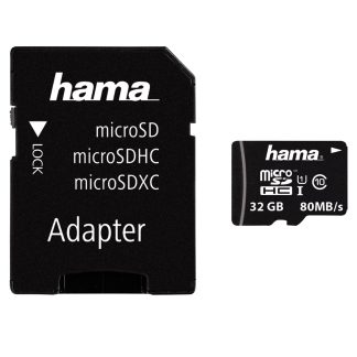 Hama 32GB MicroSDHC Card with SD Adapter, Class 10 UHS-I, Up to 80MB/s