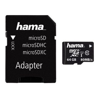 Hama 64GB MicroSDXC Card with SD Adapter, Class 10 UHS-I, Up to 80MB/s