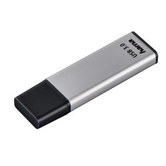 Hama Classic 16GB USB 3.0 Memory Pen, Aluminium, Cap, Keyring, 70MB/s, Black/Silver