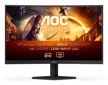 AOC 27" 3-Side Frameless Curved Gaming Monitor (C27G4ZXE), 1920 x 1080, 0.3ms, 2 HDMI, DP, 280Hz, HDR10, VESA