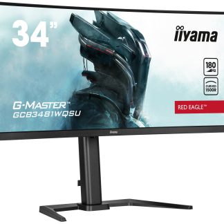 iiyama G-MASTER Red Eagle GCB3481WQSU-B1 34 inch Ultra-Wide Curved Monitor, 3440 x 1440, 0.3ms, HDMI, DisplayPort, USB Hub, Freesync, 180Hz, Speakers, Black, Internal PSU, Height Adjustable, VESA