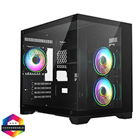 CiT Concept Black MATX Gaming Cube with Tempered Glass Front and Side Panels with 3 x CiT Tornado Dual-Ring Infinity Fans