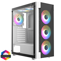 CiT Destroyer White ATX Gaming Case with Tempered Glass Front and Side Panel with 6 x ARGB Fans and 6-Port MB Sync Hub