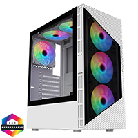 CiT Impact White ATX Gaming Case with Darkened Tempered Glass Panels 6 x Inner-Ring ARGB Fans 6-Port Hub