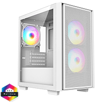 CiT Level 4 White Micro-ATX Mesh PC Gaming Case with 3 x 120mm RGB Rainbow Fans Included With Tempered Glass Side Panel