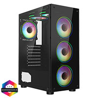 CiT Mirage F6 Black ATX Gaming Case with TG Front and 30 Percent Tint TG Side Panel with 6 x Dual-Ring Infinity Fans and 6-Port Hub